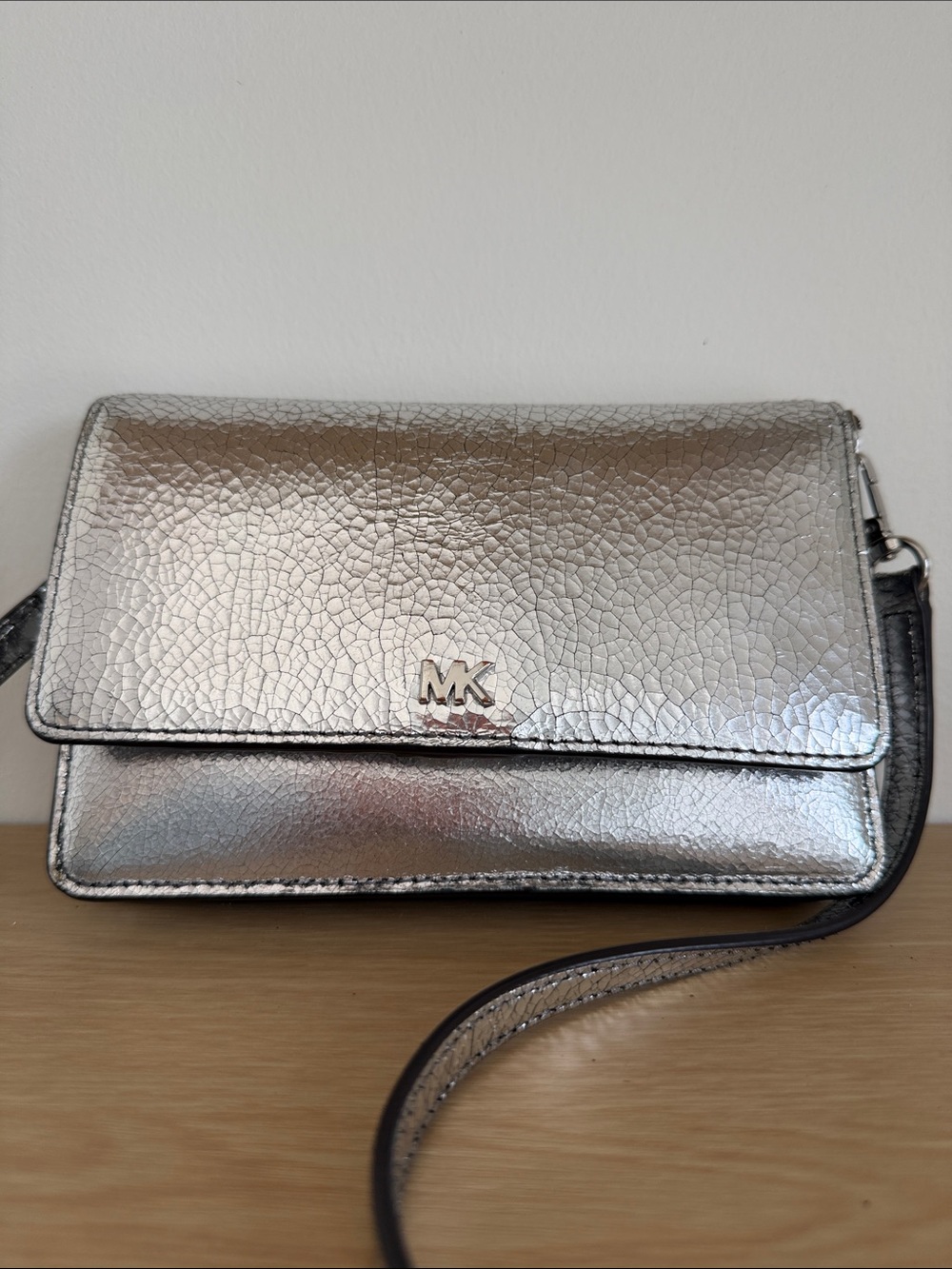 Michael Kors Metallic Silver Pebbled Crossbody Bag